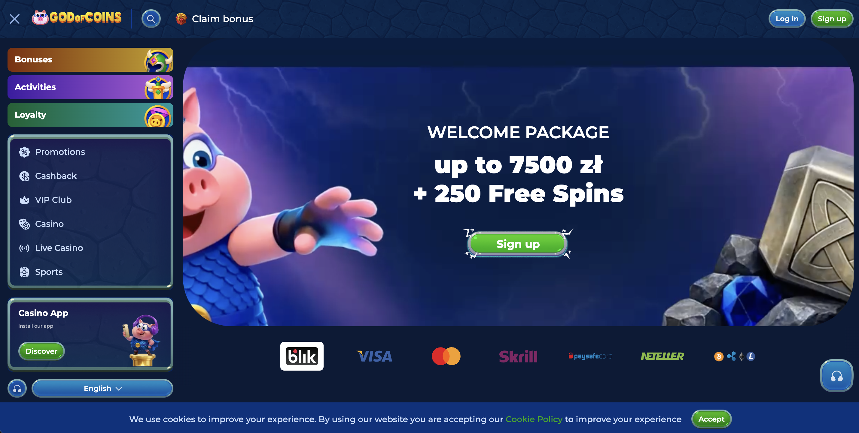 God of Coins Casino — Screenshot der offiziellen Webseite