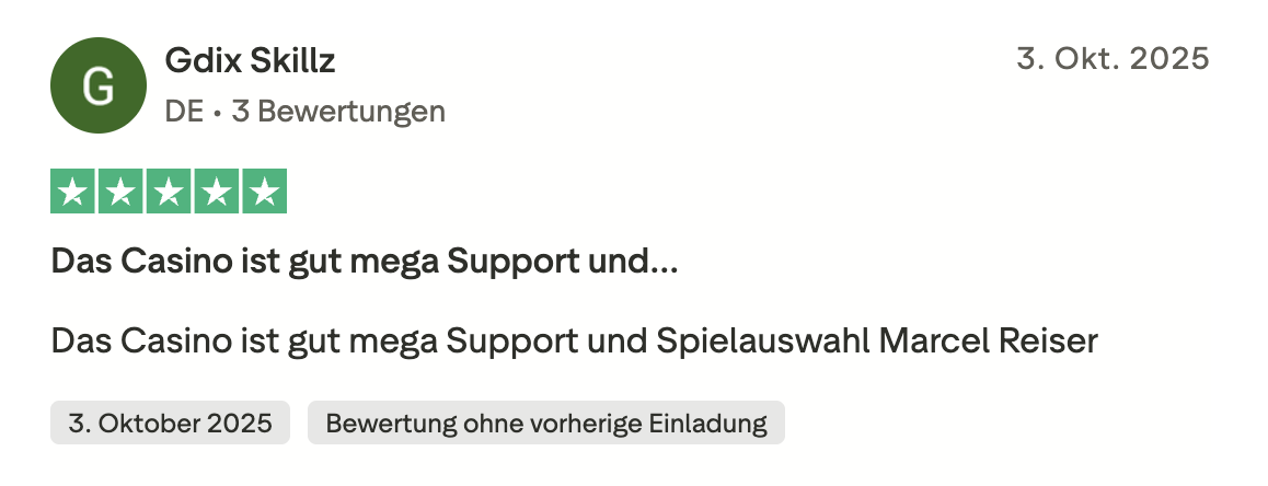 God of Coins Trustpilot positive deutsche Bewertung Oktober 2025