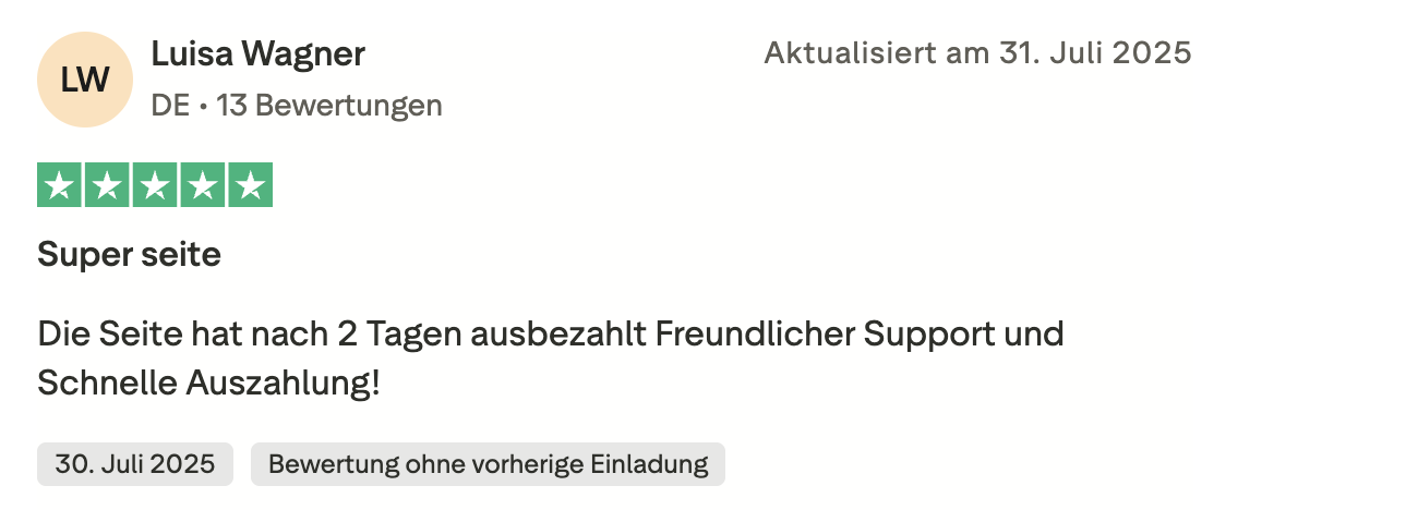 God of Coins schnelle Auszahlung Trustpilot Bewertung Juli 2025
